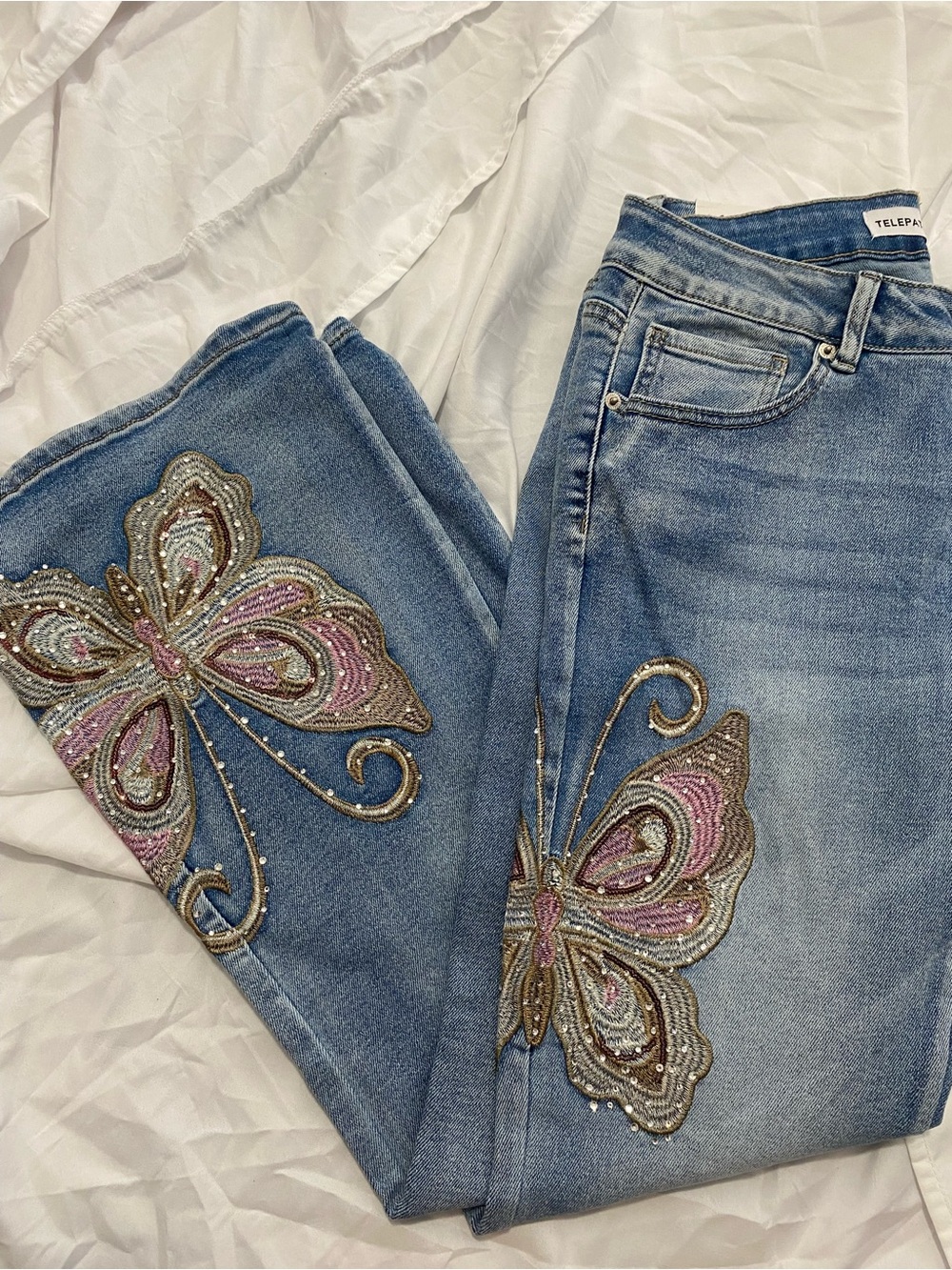 Blue Embellished Butterfly Jeans -